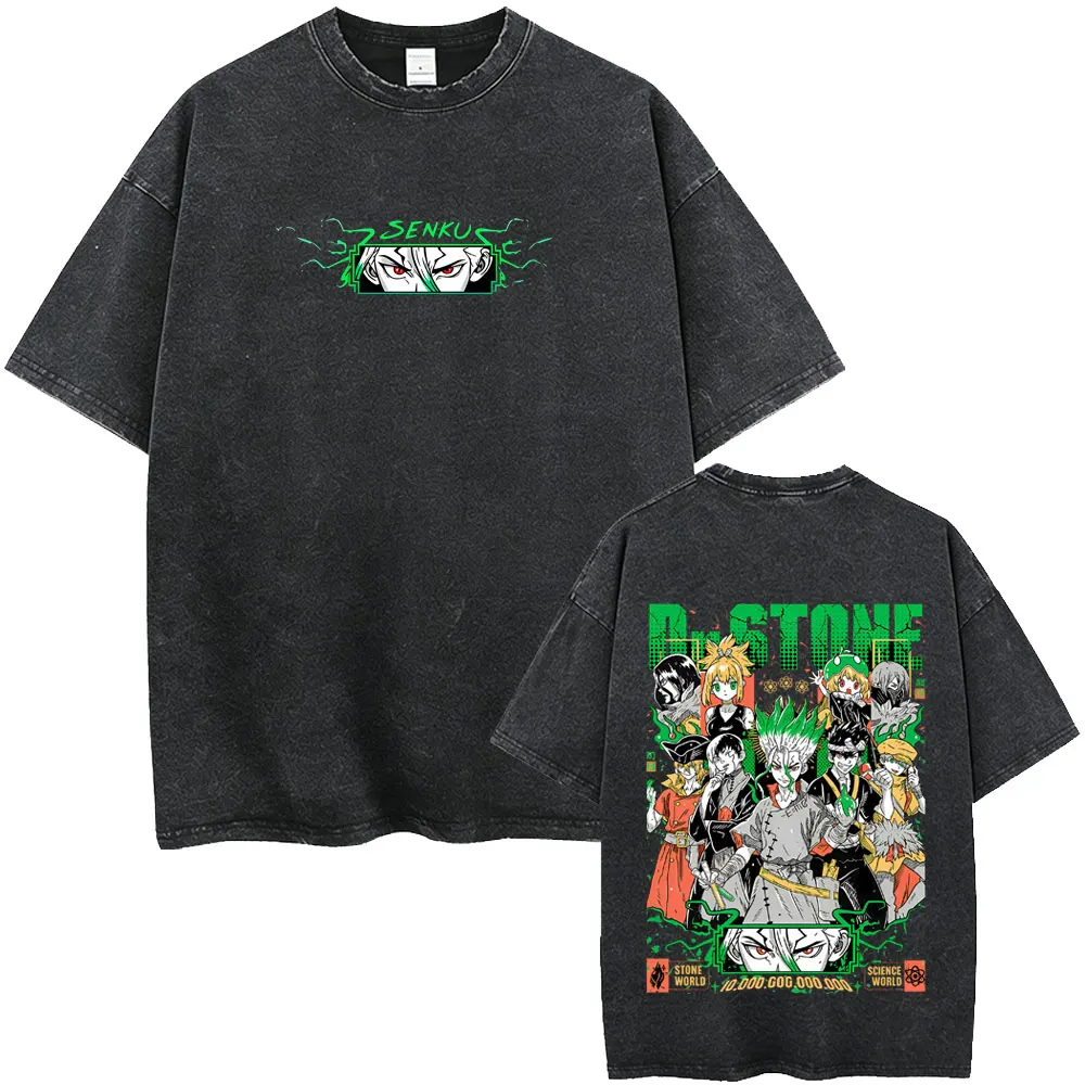 Washed Vintage Anime Dr. Stone Suika Senku Ishigami Graphic T Shirt Manga Fashion Retro T-shirts Male