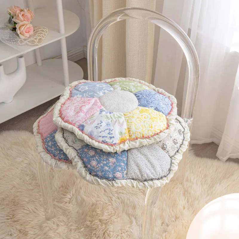 Country Style Printed Cotton Chair Pad Thickened Floral Seat Cushion for Extended Comfortable Seating Anti-Slip Upholstery Pad