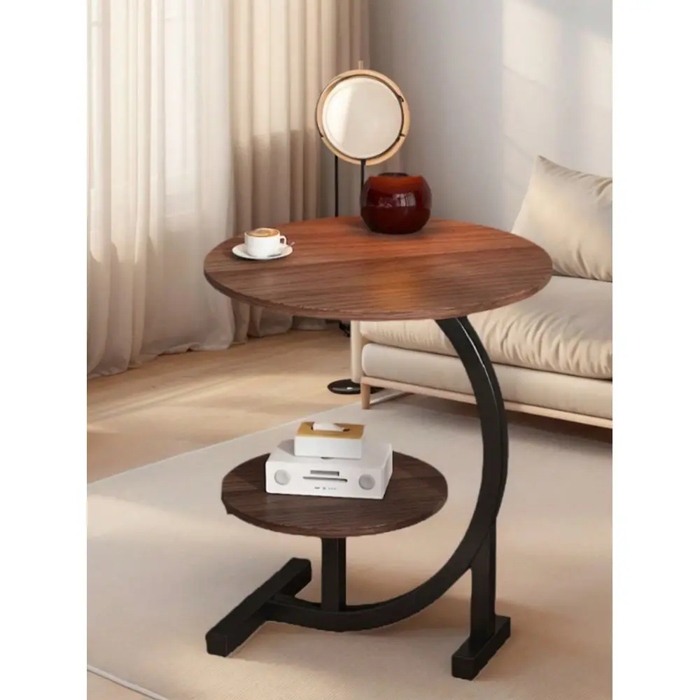 

Luxury Solid Wood Circular Coffee Table Modern DoubleLayer Sofa Side Cabinet, Creative Lightweight Luxury Side Table, Chic And