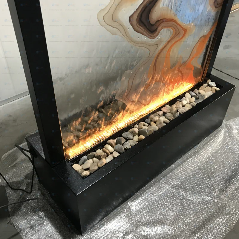 Custom.Factory Supply 2.16*1.03M الزجاج المقسى و 201 الفولاذ المقاوم للصدأ نوافير الشلال الداخلية والخارجية حلية حديقة رخيصة