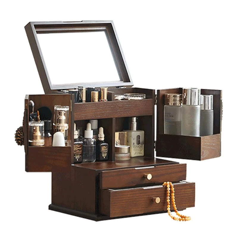 

bedside, cosmetics, storage box, retro style, dresser, dustproof, with lid, drawer.