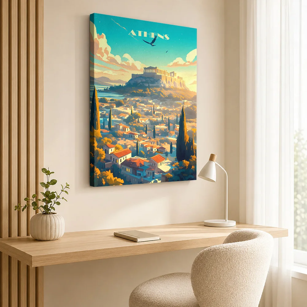 Athens Cityscape Canvas Print Poster Custom Modern Aesthetic Canvas Wall Art for Bedroom Decor Ready to Hang Housewarming Gift