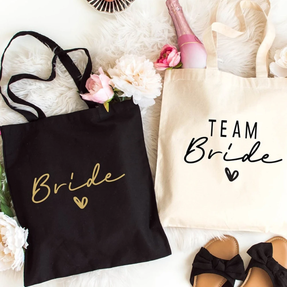 Bride Team Large-capacity Women Shopping Canvas Tote Bag Girl Female Lady Wedding Party Reusable Eco Shoulder Handbags,Drop Ship