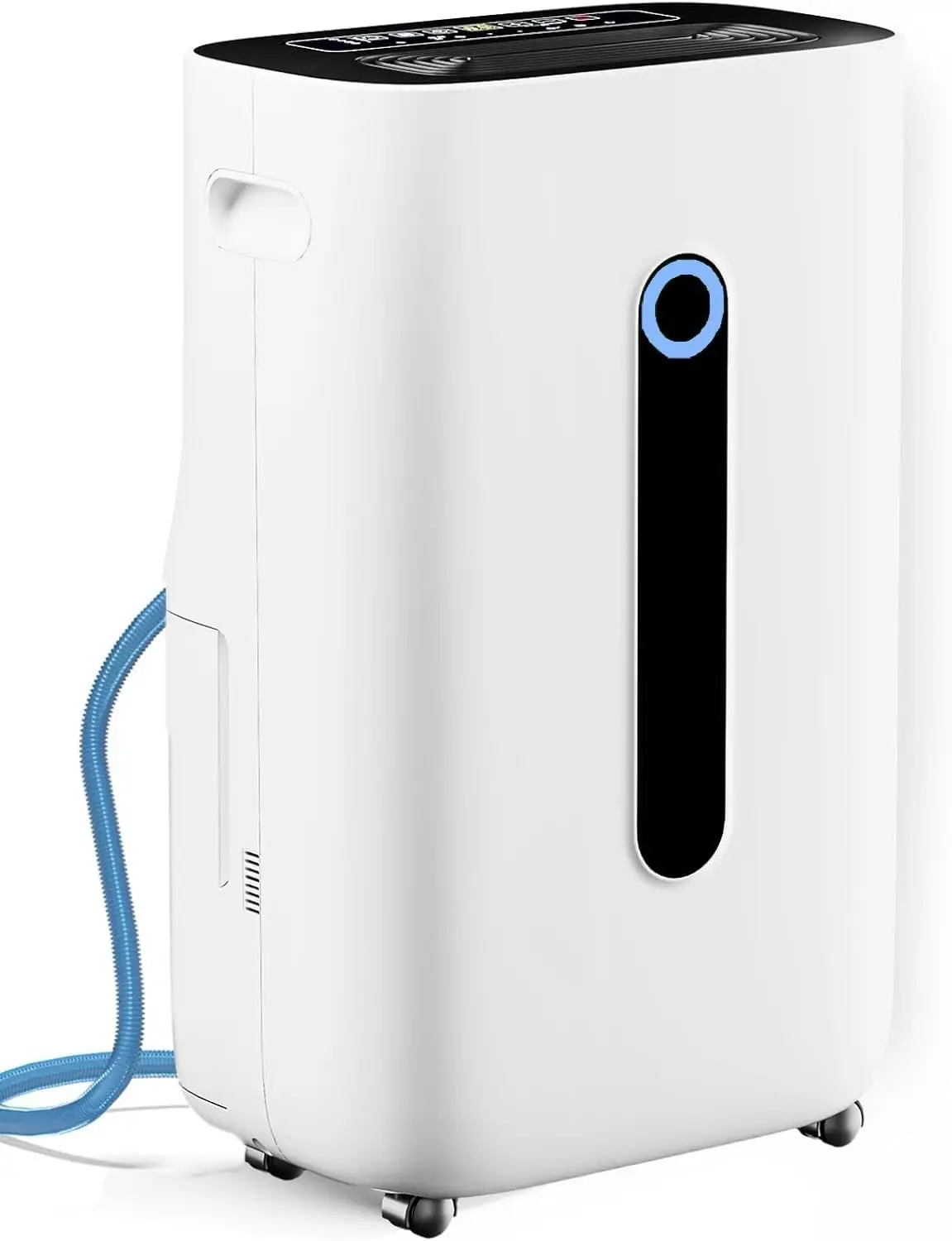 

Large 5000 sq.ft basement dehumidifier with drain hose, 80 pint capacity, auto shut-off, timer and quiet operation