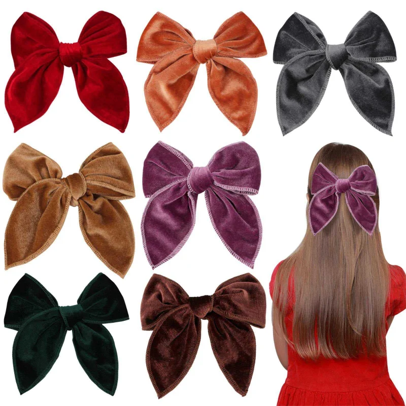 

Winter Warm Velvet Large Bows Hair Clips For Women Girls Hairpin Solid Color Cotton Handmade Hairgrip Barrettes Hair Accessories