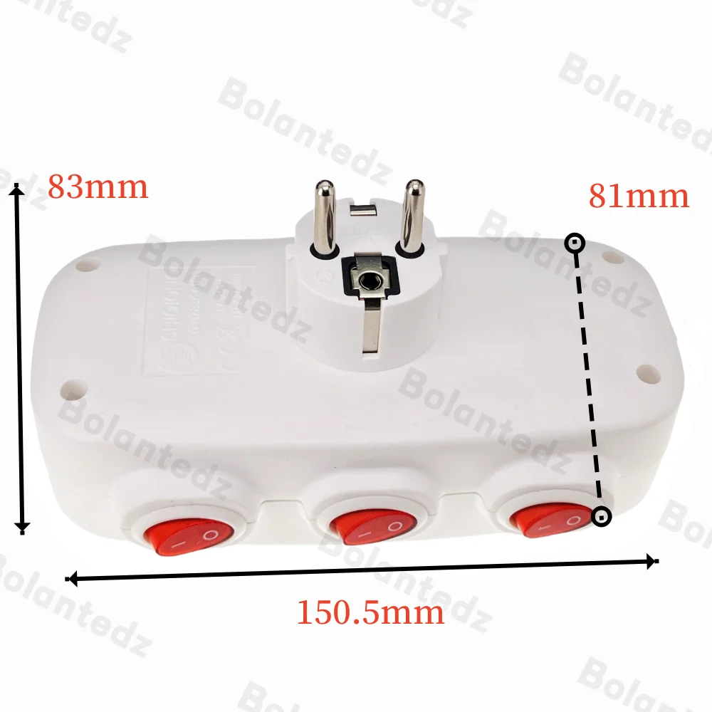 EU Sockets adapter With ON/OFF Switch 16A/250V 1 To 3 Way Germany Standard Extensions Adapter Wall Plug Power Converter