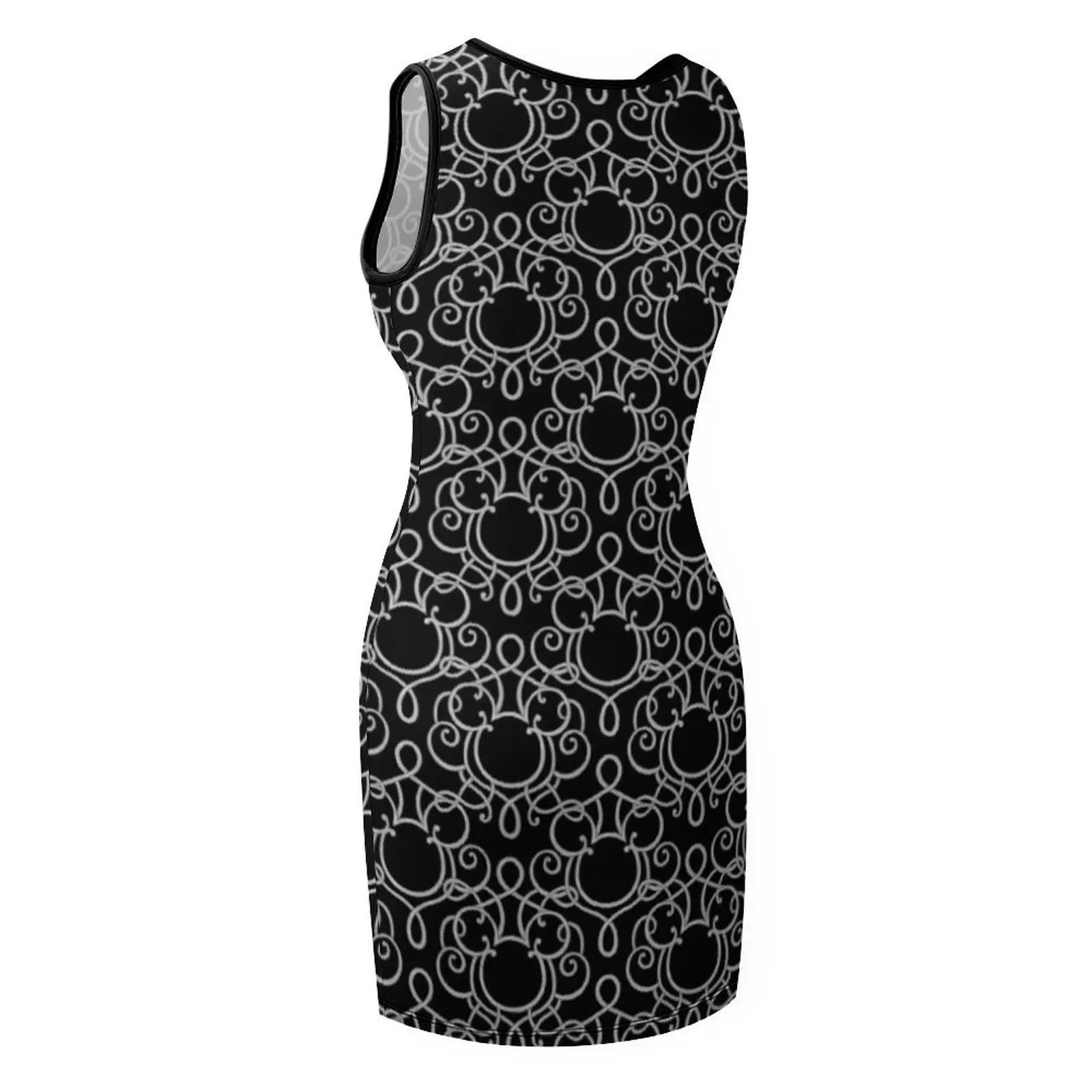 Hidden mouse scroll silver on black Sleeveless Sundress birthday dress for women dresses for prom Clothing female