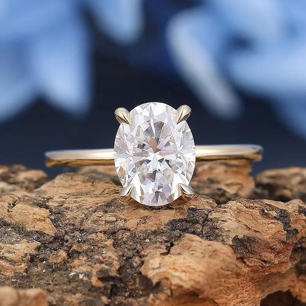 1CT 2CT Oval Cut Solitaire Moissanite Engagement Rings D Color VVS1 Clarity Diamond S925 Silver Wedding Band Jewelry for Women