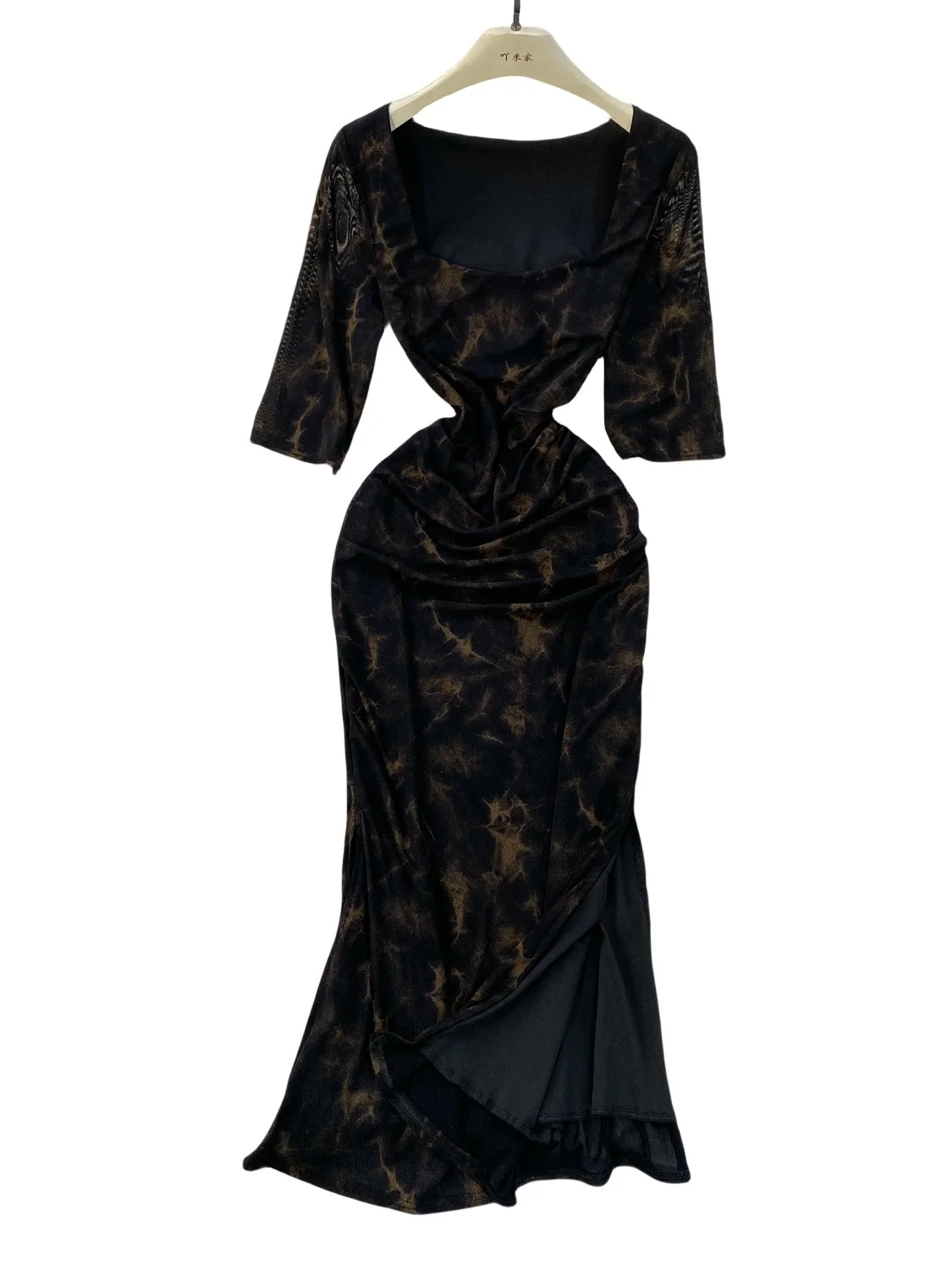 Ele imprimé Maxi Dr avec fente taille haute coupe ajustée coréen Sle femmes été Faion carré Neline 7/8 Sve Dr