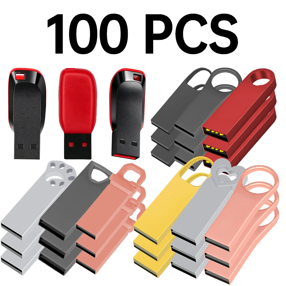 100 шт. металлических флеш-накопителей USB: 64 ГБ, 32 ГБ, 16 ГБ, 8 ГБ, 4 ГБ, 2 ГБ, 1 ГБ, 128 МБ, 256 МБ. Флешка-ключ с в
