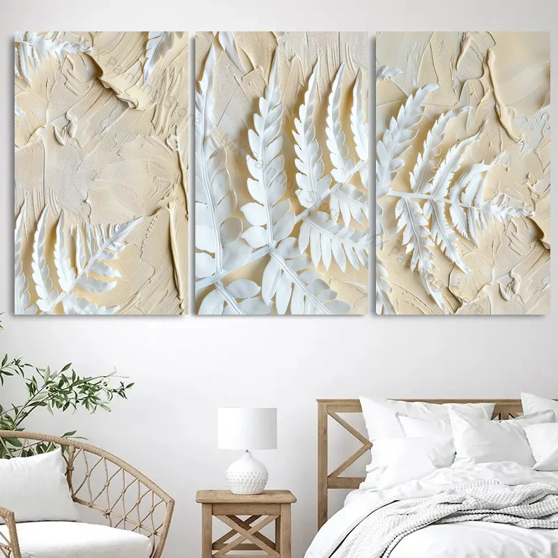 

Abstract White And Gold Leaves Painting,Artwork Plants Poster,Modern Canvas Print Wall Art Picture,Home Room Decor Unframed