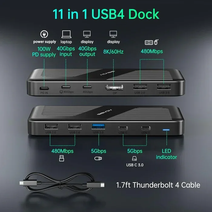 محطة إرساء ACASIS 11 في 1 Thunderbolt 4 تدعم شاشة 8K 60 هرتز متوافقة مع محطة إرساء M1 M2 Macs/Windows/Linux #1
