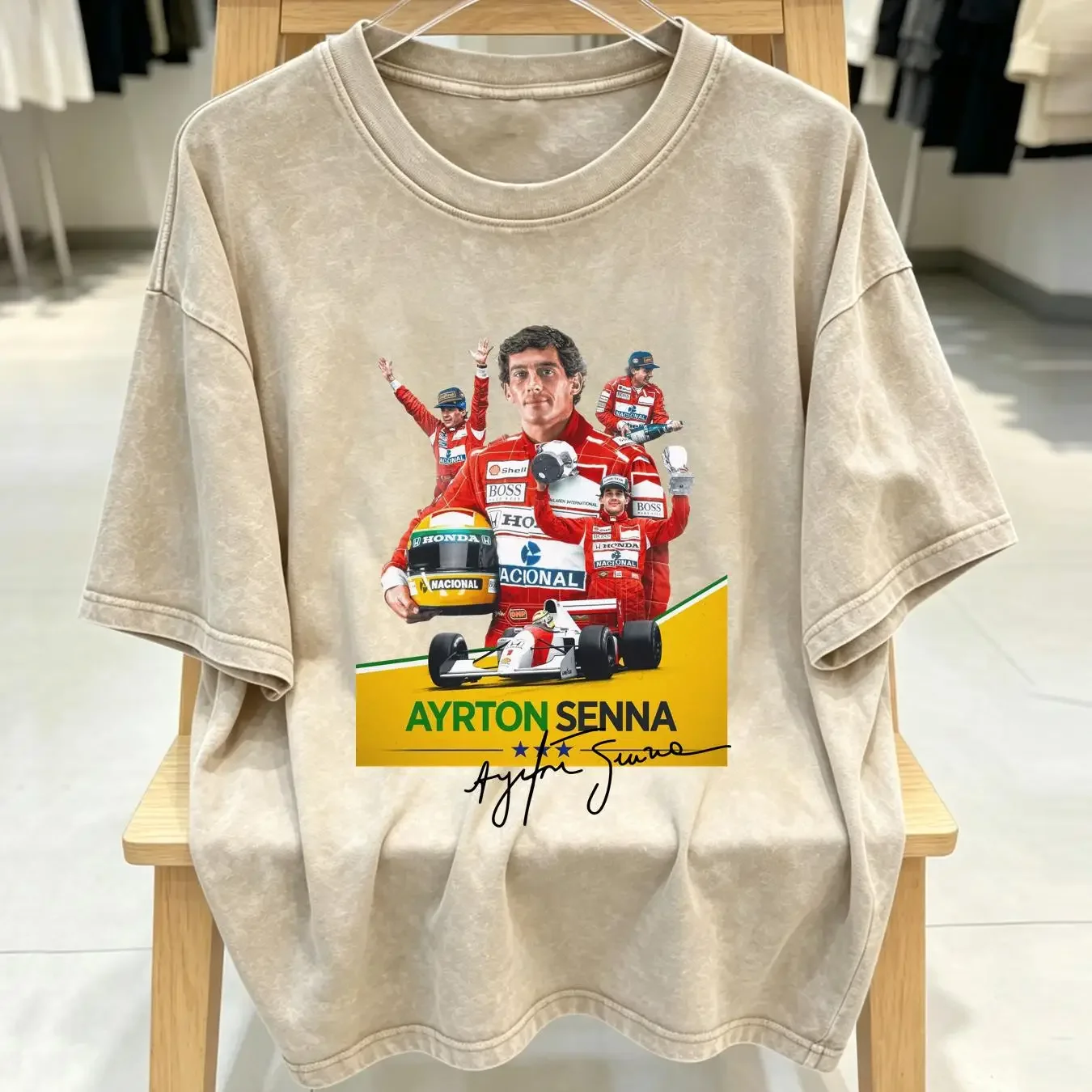 washed T Shirt Hot Ayrton Senna Win Classic Black S 5XL H1502 long or short sleeves vintage Washed streetwear graphic Slightly