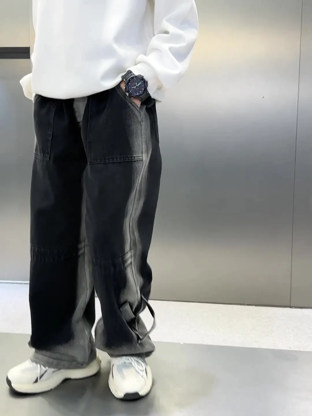 2025 Auutumn New Boys Jeans Korean Style streetwear brand Kids Black Loose Jean Pants Trendy childrens outwear Pants