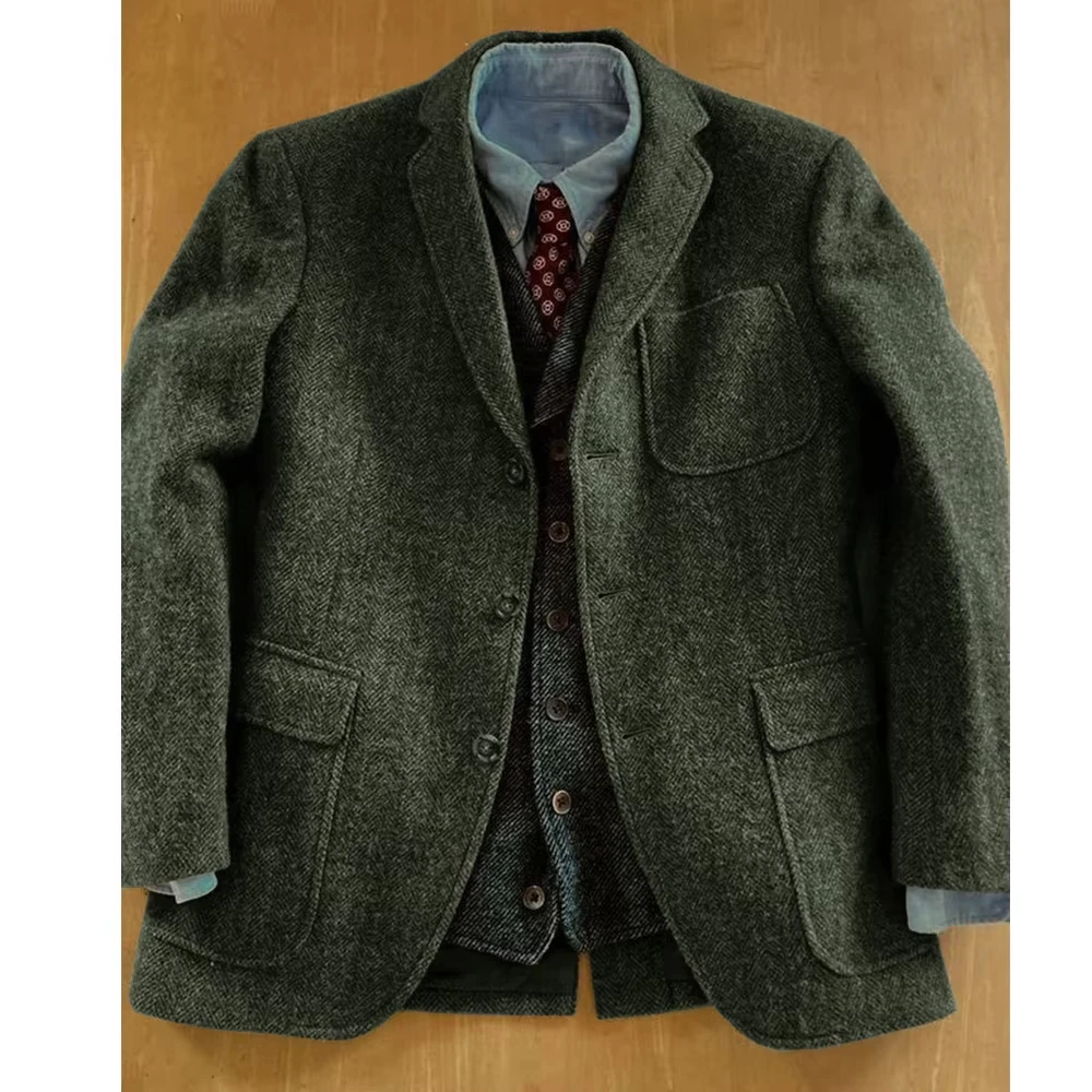 Blazer da uomo a spina di pesce Slim Fit monopetto giacca colletto con patta tasche moda casual elegante confortevole 2025 NUOVO
