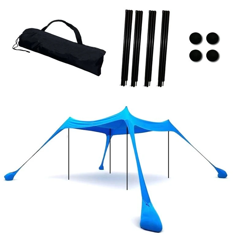 T22C For Camping Sun Shelter Beach Tent Canopy With Sandbags Ground Pegs& Stability Poles Outdoor Shade For Trips