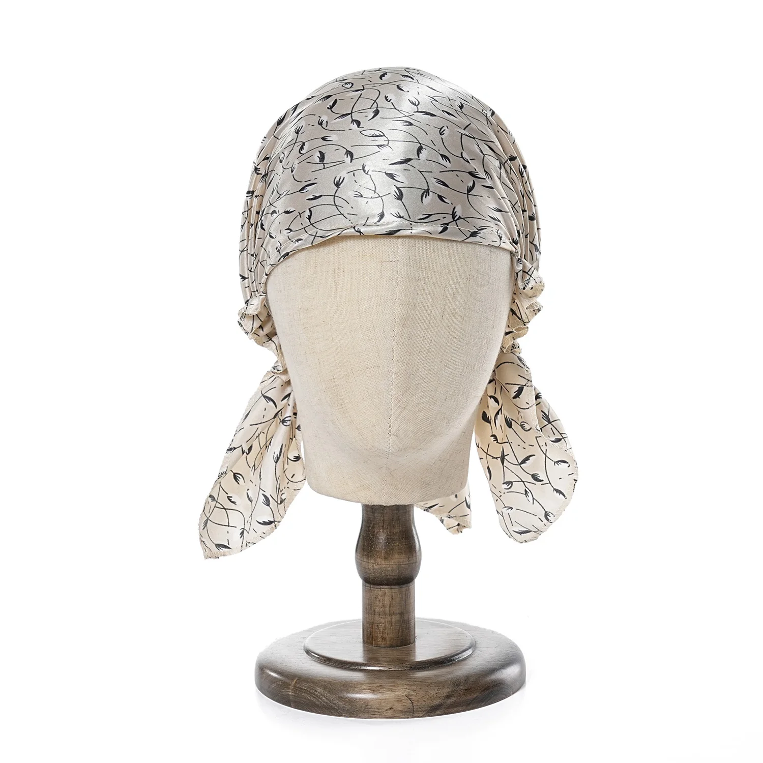 Neue Frauen Luxus Satin Schlafmützen Nachtschlaf kappen Damen Headwrap gedruckt Stretch Beanie Cap Haarpflege Kopf bedeckung – Detail 8