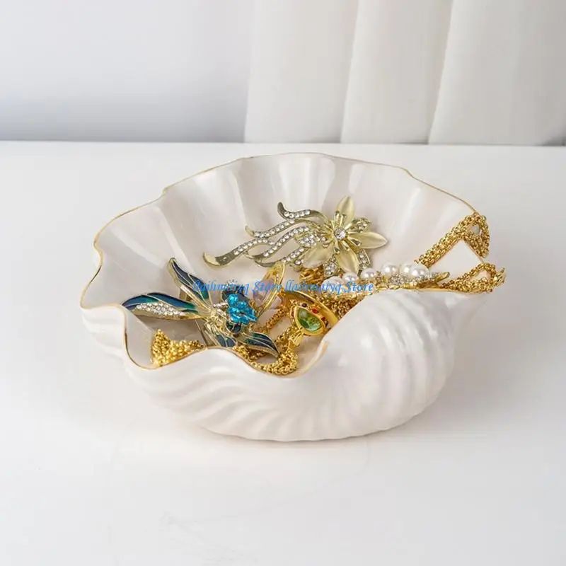 

573B Beautiful Irregular White Ceramic Shell Dish for Jewelry Storage and Display