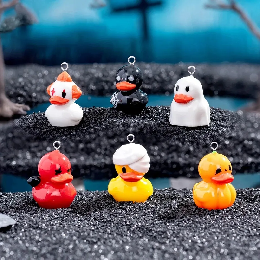 10Pcs Mixed Halloween Animal Pendants European Style Pumpkin Ghost Devil Duck Resin Charms Accessories For Earring Keychain