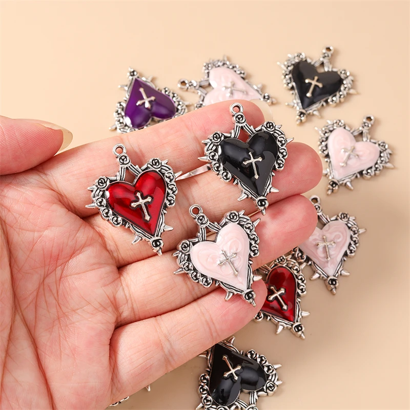 10 Stück 30 x 34 mm niedliche Emaille-Liebesherz-Kreuz-Anhänger für die Schmuckherstellung, Ohrringe, Anhänger, Halsketten, Armbänder, DIY-Bastelzubehör – Detail 3