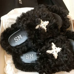 New Autumn Indoor Fashion Fluffy Slippers Women Home Slides Flat Shoes Ladies Flip Flops Luxury Designer Winter Shoes Y2k Girl