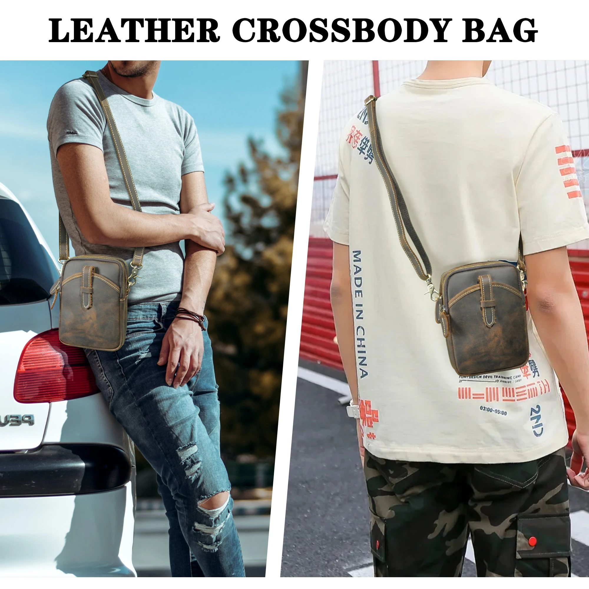 Grain Crazy Horse Leather Travel Retro Fanny Waist Belt Bag Chest Pack Sling Bag Design Phone Cigarette Case For Men Male 1275