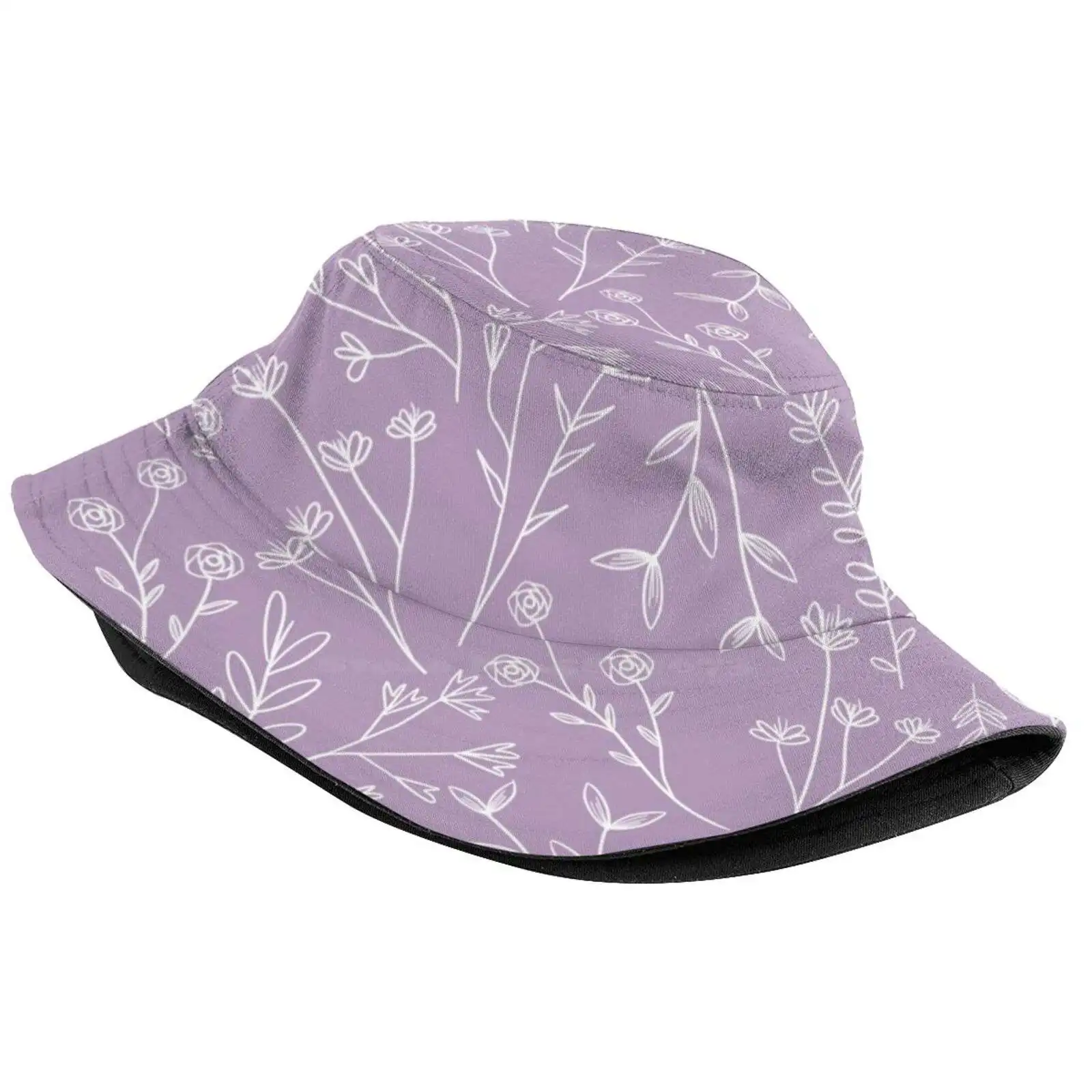 Wildflowers Lilac Purple Zipper Pouch Sun Cap Fisherman Hat Bucket Hats Botanical Flowers Patterned Minimalist Pattern Flower