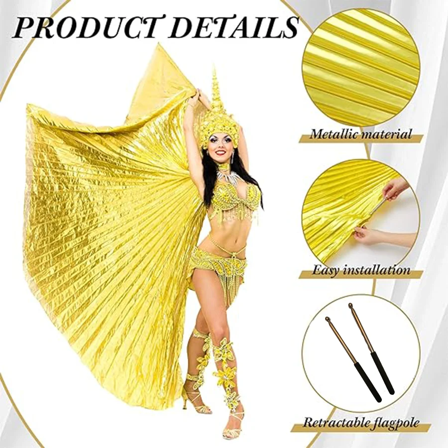 1 adult golden wing stage performance dance prop suitable for holiday gifts, event parties (comes with 2 telescopic sticks)