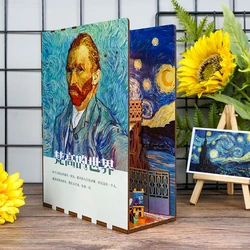 DIY Book Nook Kit Shelf Insert Miniature Dollhouse Kids Van Gogh Puzzle Bookshelf Room Dollhouse Bookend Toys Adults 3D Puzzle G