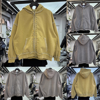 Vintage Washed Embroidery Ding Zhu Reverse Stitching Fleece Zipper Hoodie Men Women Streetwear Casual Loose Pullovers Kanye West