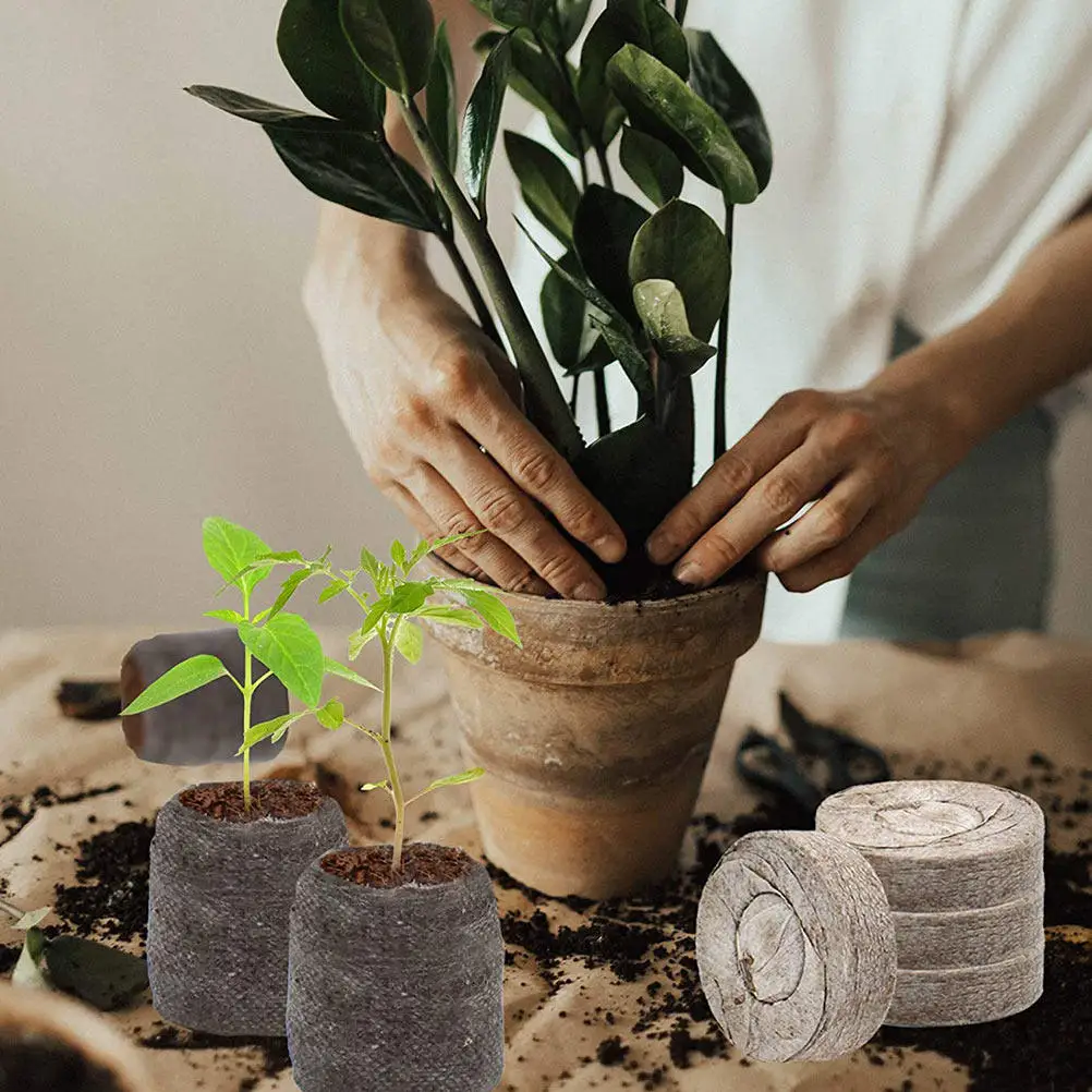 1Set Nursery Nutrient Soil Peat Pellets Plant Fiber Degradable Peat Pellets for Vegetable Flower Transplanting Gardening