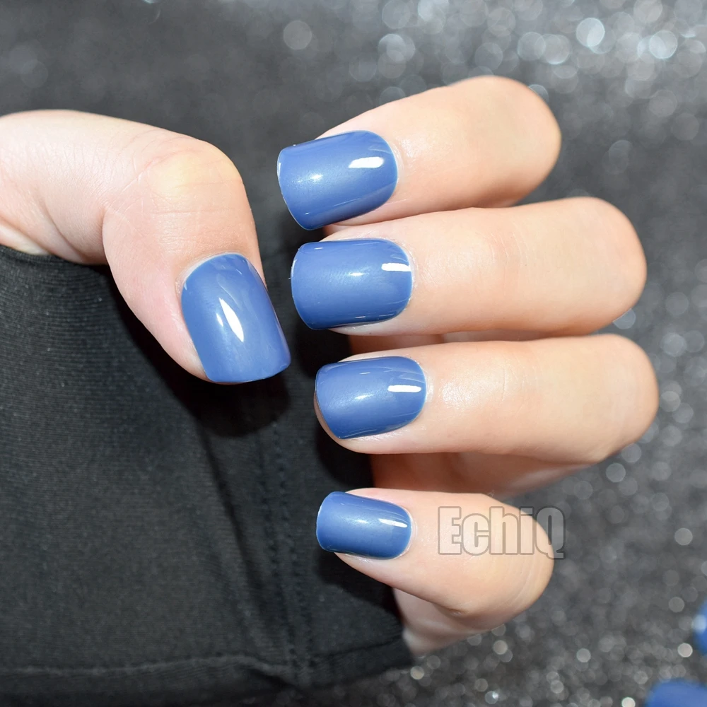 Fashion Blue Short False Nails Finger Tips Square Head Fake Nail Acrylic Nails Tips Full Nail Tips Patch Llady Art Tool