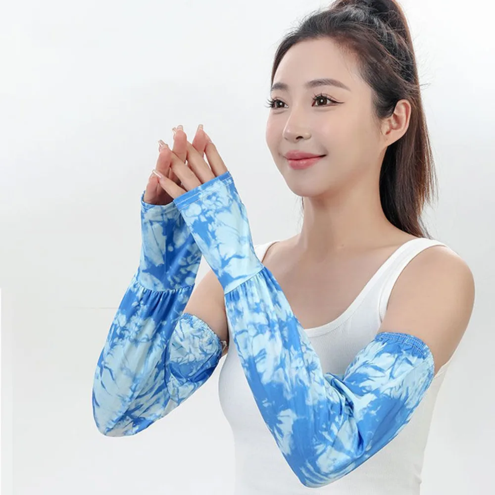Cravate teinture manches longues en soie glacée Style ethnique Protection solaire bras couvre isolation UV manches de glace gants de cyclisme