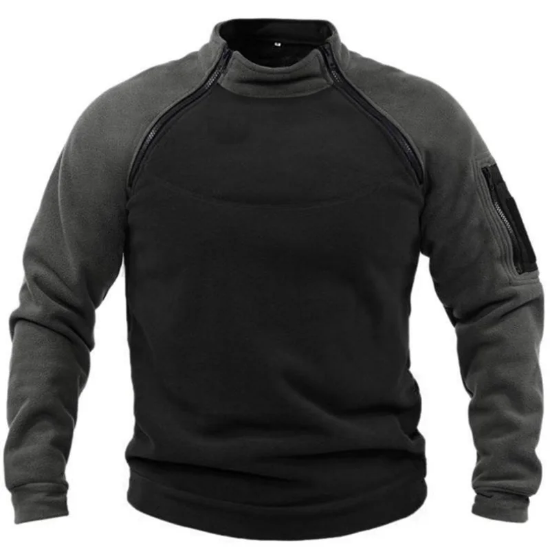 European and American Stand-up Collar Men's Sweatshirt Spring and Autumn Loose Double-sleeved Color-blocking Outdoor Warm Top