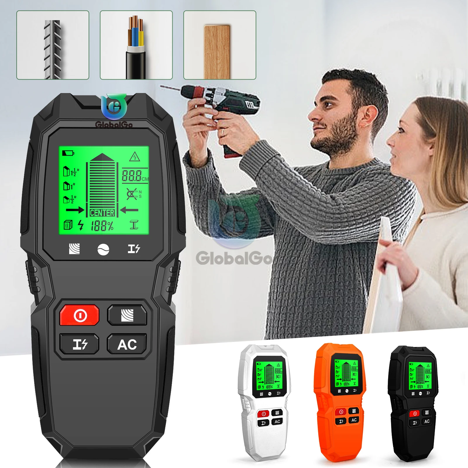 stud finder detector de parede ac scanner de parede linha escondida encontrar cabo fios profundidade rastreador digital backlit lcd display em 01