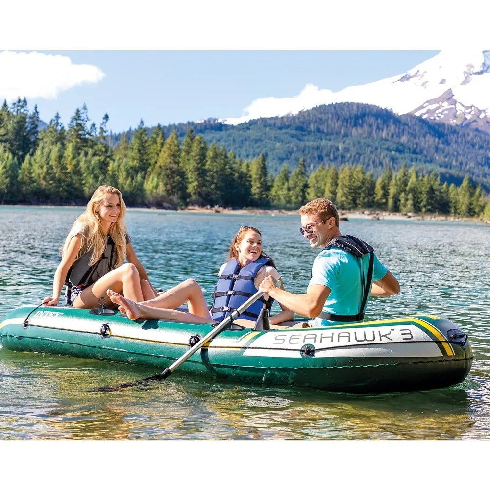 Seahawk Inflatable Boat Series: Includes Deluxe Aluminum Oars and High-Output Pump – SuperStrong PVC