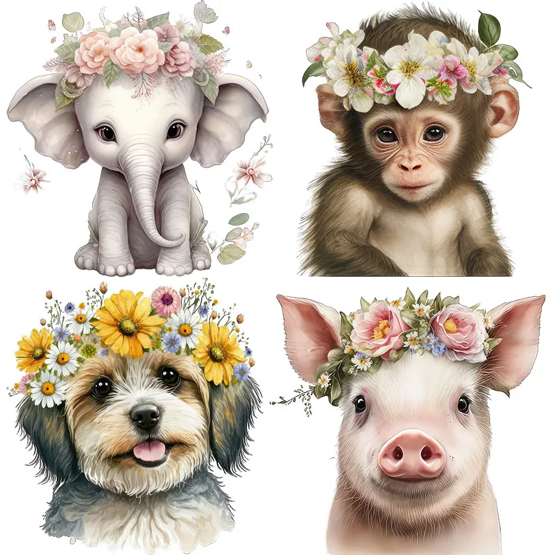 Three Ratels QD164 Forest animals wearing flower crowns  watercolor cartoon art wall stickers waterproof and self-adhesive