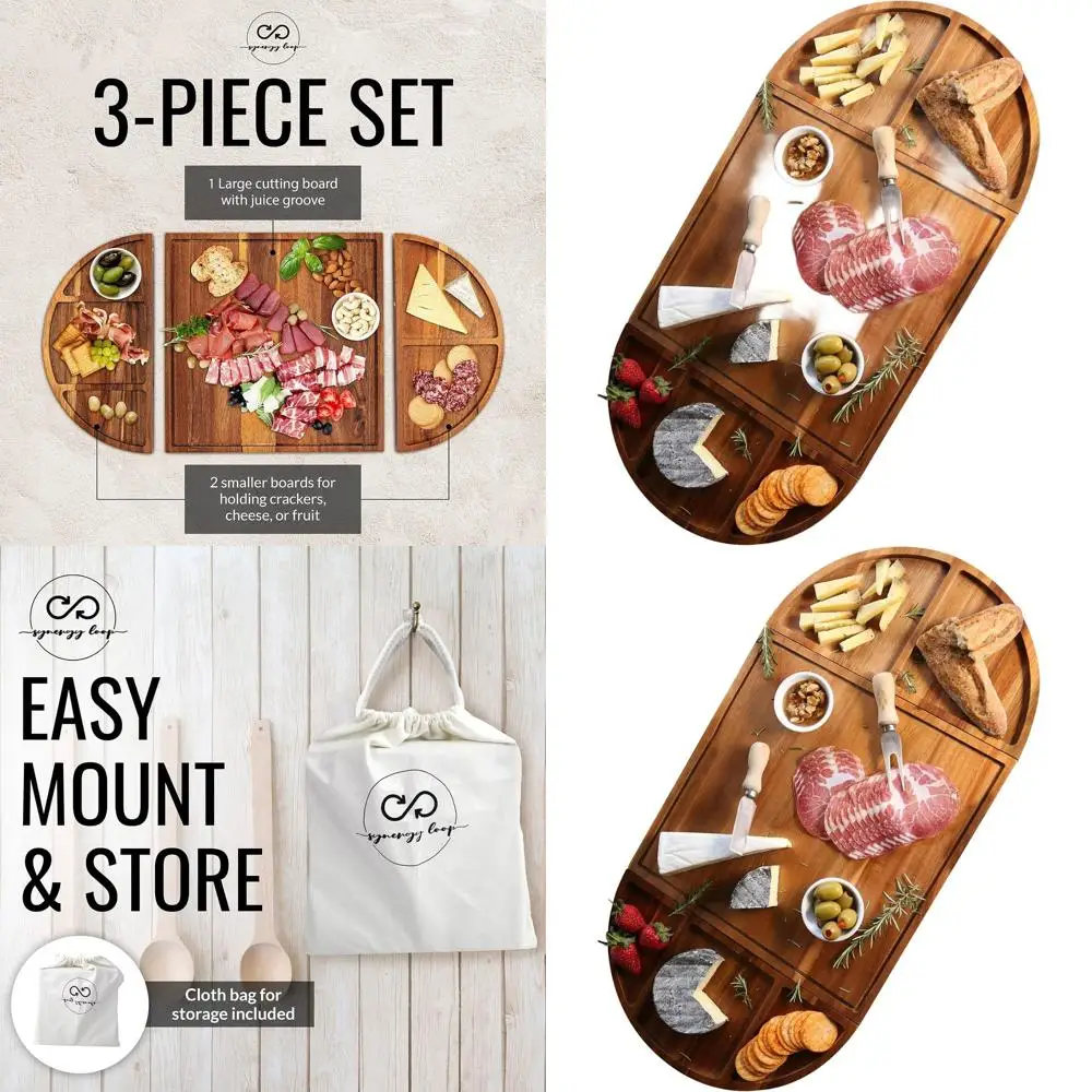 

Premium 3-Piece Charcuterie and Cheese Board Set with Magnetic Acacia Wood Trays - 26x13