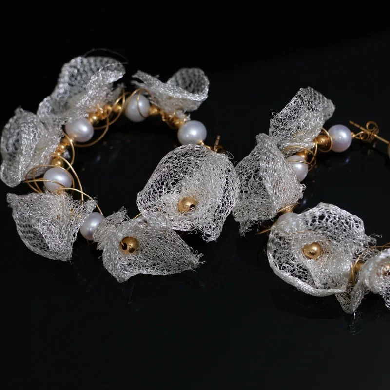 

SGARIT Новое поступление жемчужные украшения DIY итальянские ремесленные кружева 14-каратного золота с натуральным пресноводным жемчугом большие серьги-кольца для женщин