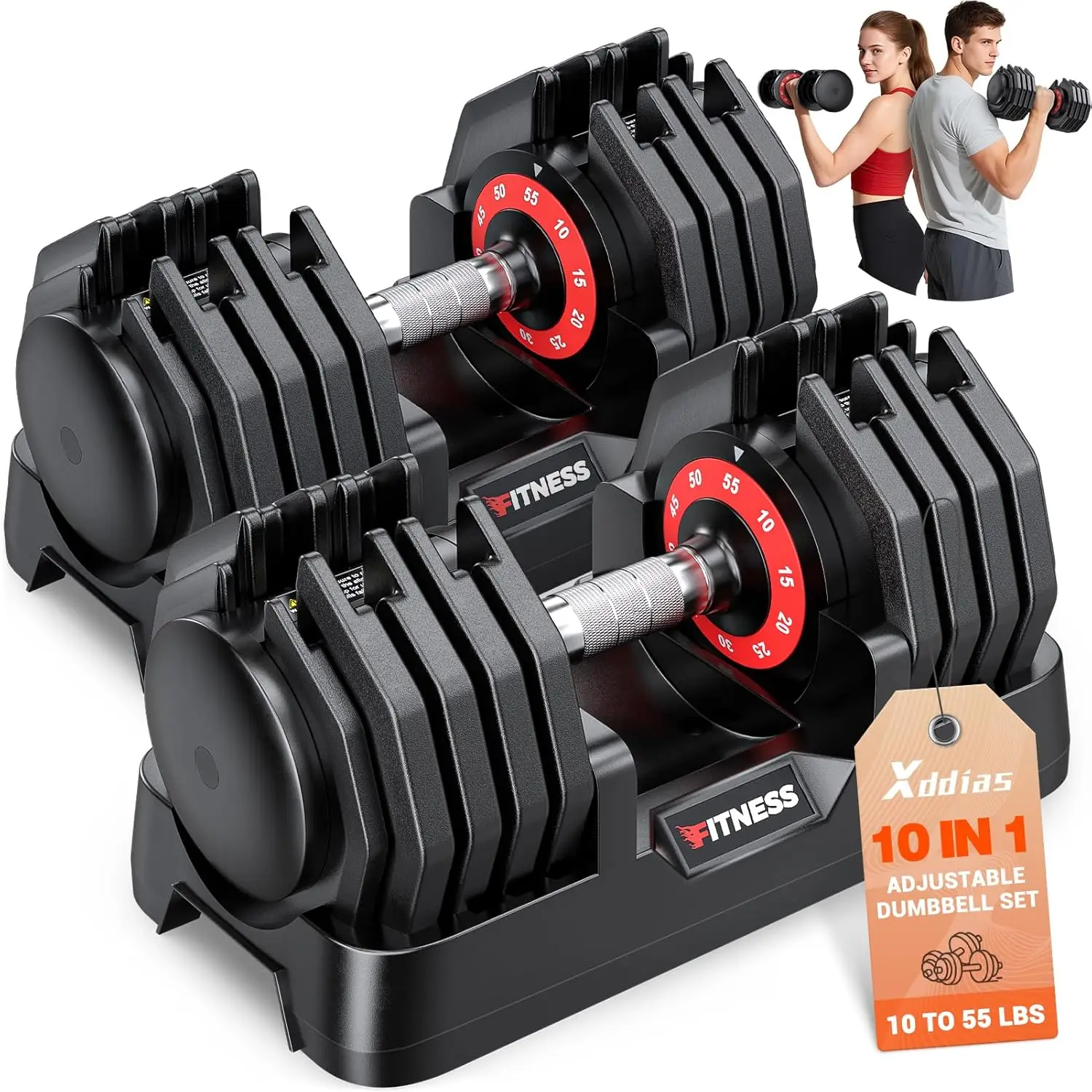 

Adjustable Dumbbell Set for Men/Women Home Gym, Metal Material, No Color Mentioned, Fast Adjust and Compact Size
