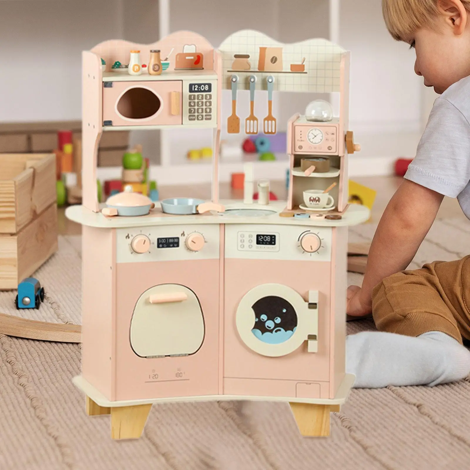 

Wooden Kitchen Pretend Play Set Children Educational Toy Accessories Birthday Gift Food Dinnerware Kit Realistic Cooking Tool