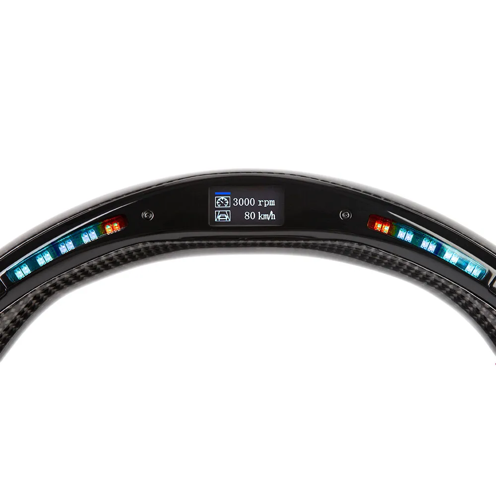 Fit For BMW E90 E92 E93 M3 328i Glossy Carbon Fiber LED Steering Wheel Round Top Flat Bottom
