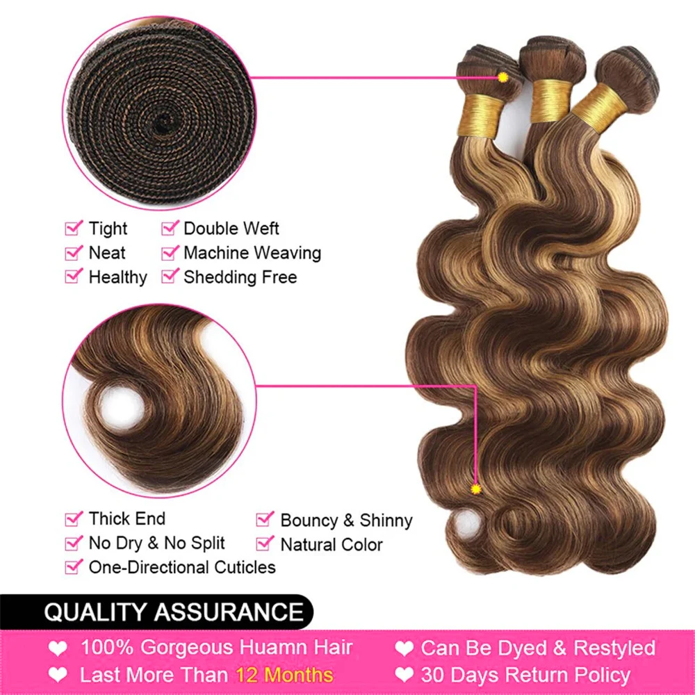 P4/27 Body Wave Bundles With Closure 100% Human Hair Tissage Highlight Brazilian Hair Extensions Bundles With Frontal 13x4 Lace