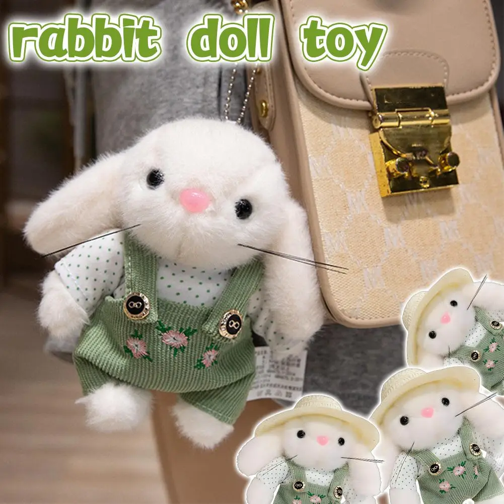 

14cm Gardener Rabbit Plush toy Cute Pastoral Style Teddy Rabbit Doll Kawaii Handmade bag Pendant Keychain Home Decor Kids Gift