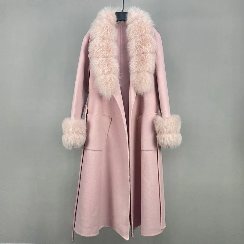 

2023 Woolen fur,Women‘s hign-end luxurious Real fox fur Trench coats plush natural fur jackets outerwear