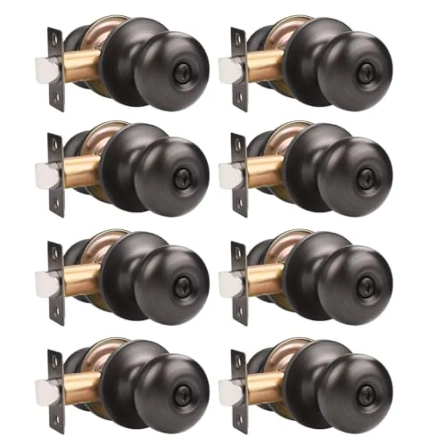 

Pack Oil Rubbed Bronze Knobs Keyless Round Interior Knobs with Lock Bedroom Bathroom Knob Modern Hardware