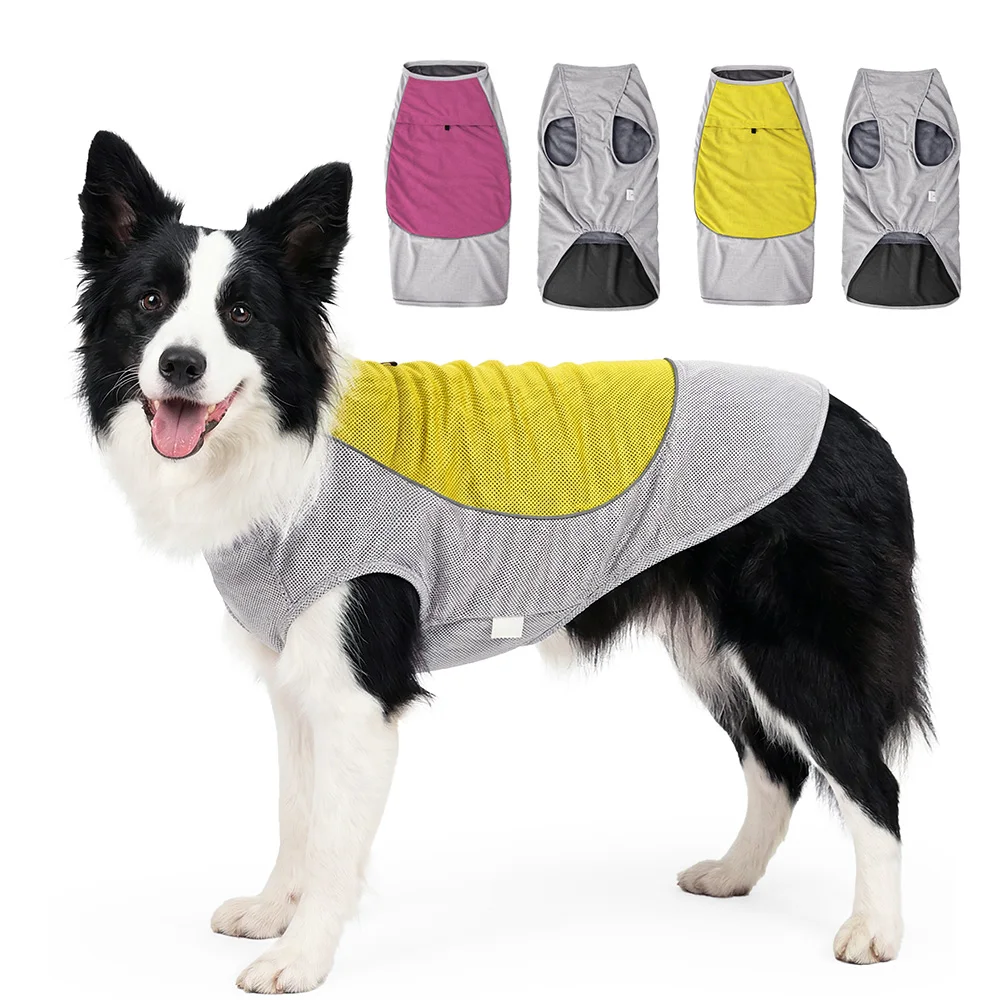 Cooling Sleeveless Dog Vest, Reflective Summer Pet Cool Shirt with Back Pocket for Outdoor Heat Relief