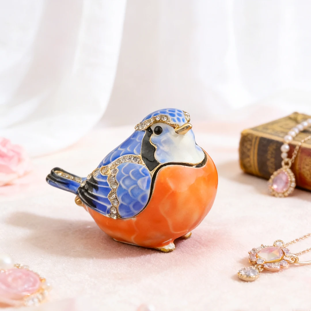 Enamel-Painted Diamond-Studded Bird/Collectible Ring, Earrings, and Other Jewelry Storage Box Ornament, Exquisite Gift
