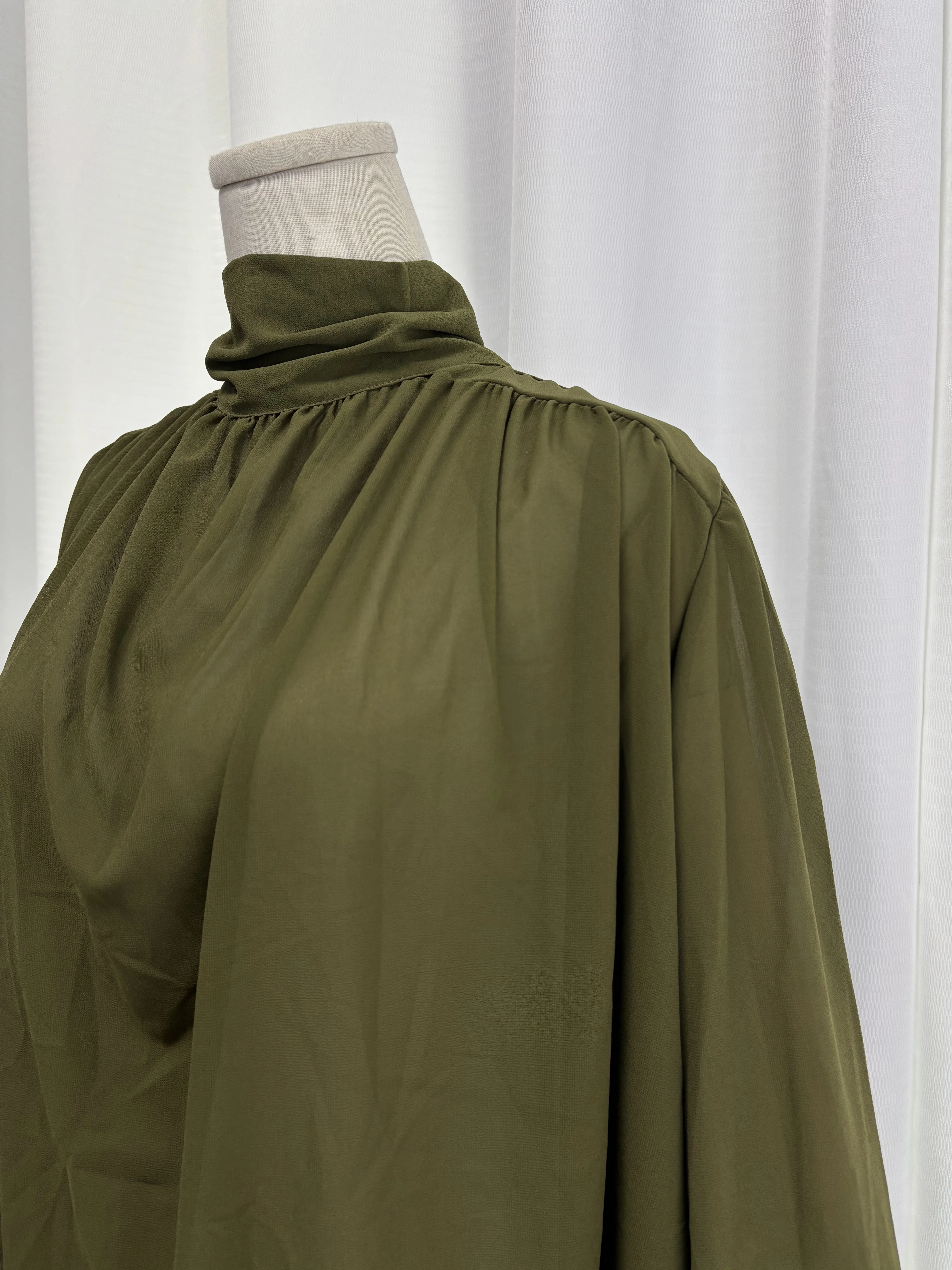 Real shot Women's French Vintage Green Tie Neck Long Sleeve Blouse Autumn Elegant Chic Loose Slimming Versatile Unique Top Fashi