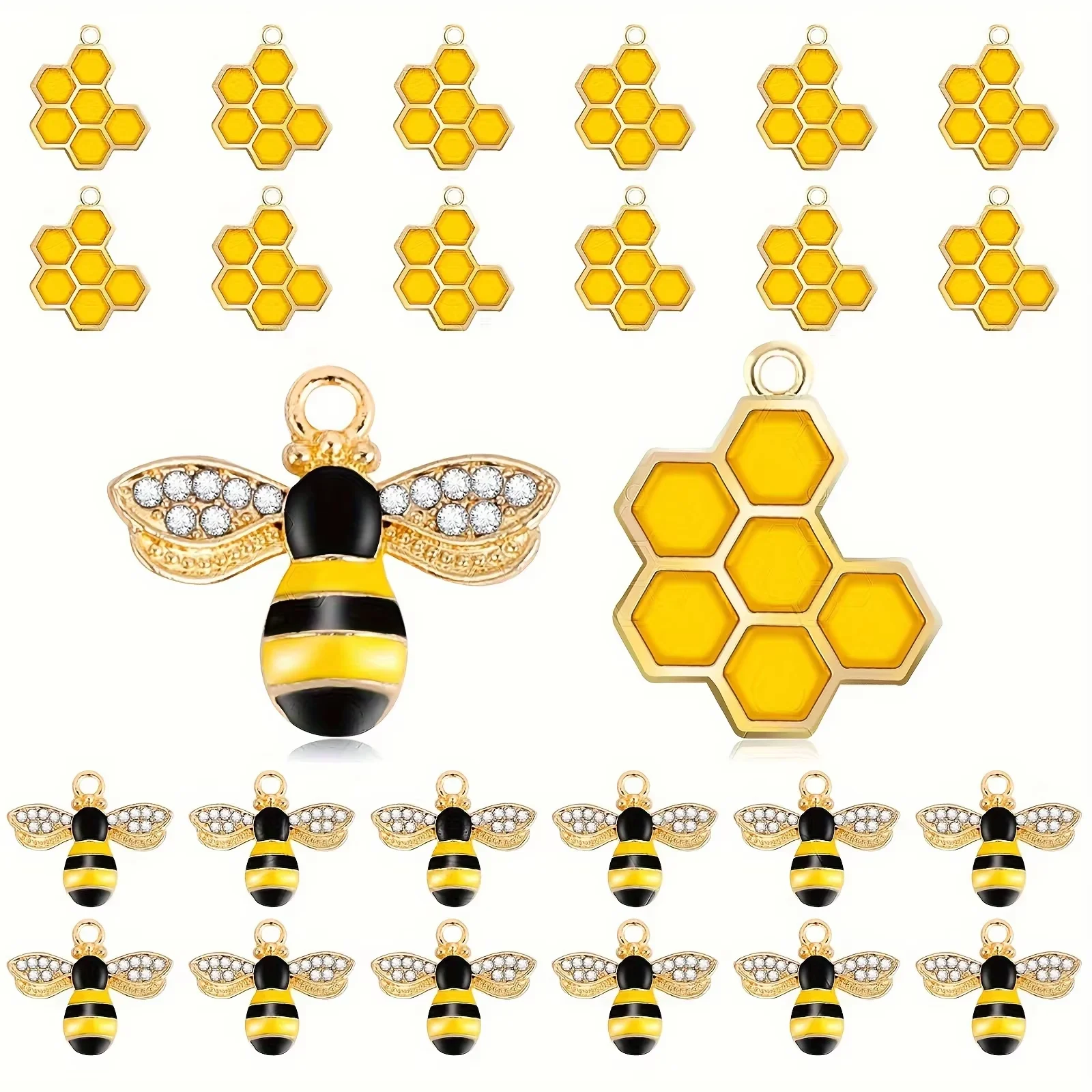 30/60 Pieces Alloy Bee Charms Honeycomb Charms Mini Honeycomb Charms for Jewelry Making Rhinestone Bee Cute Charms for DIY Penda